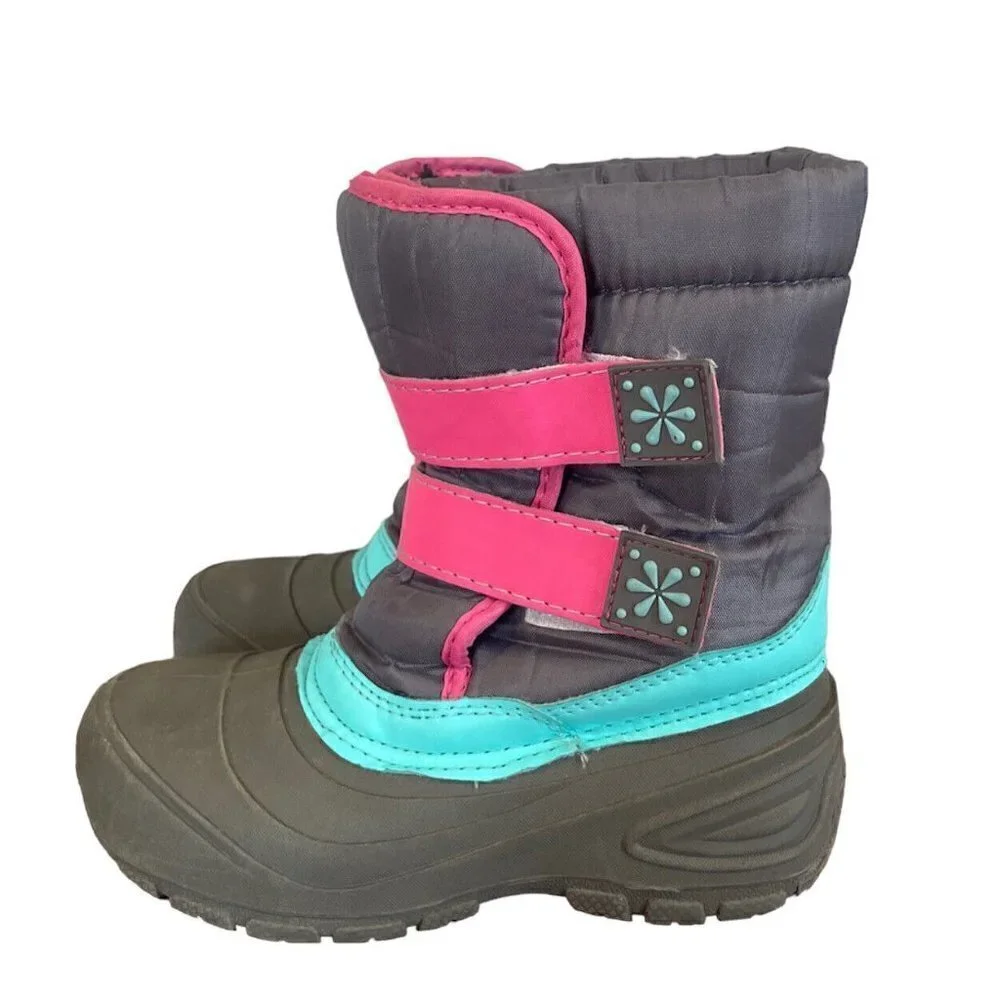 Wonder Nation Snow Boot Youth 13 Gray Pink Blue Winter Outdoor Insulated